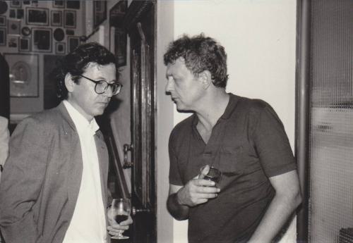 Volker Kriegel mit Eckhard Henscheid beim Haffmans-Fest am 1. September 1984 in Zürich